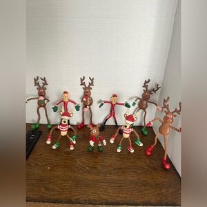 Vintage Christmas Santa Reindeer Rubber Shapeable Adjustable Figures LOT